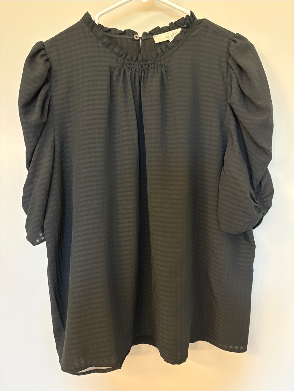 LOFT Black Puff-Sleeve Blouse, Size L